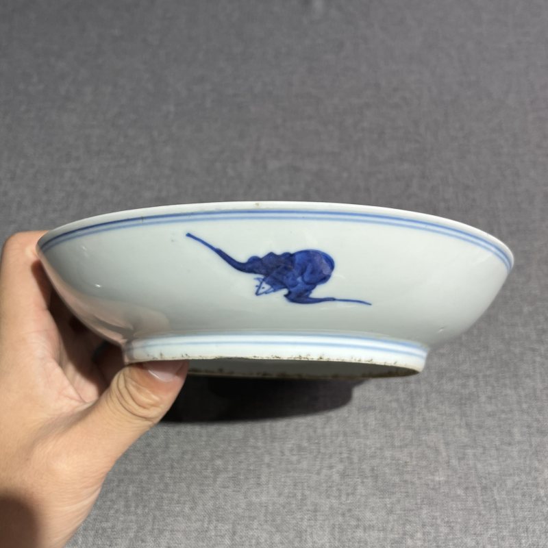 清光绪青花加彩花卉纹盘一对 - 图9