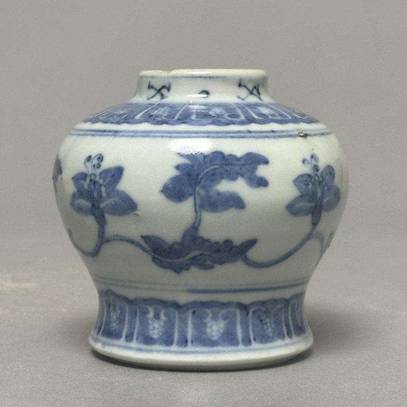 明中期 青花牵牛花天字罐 - 图2