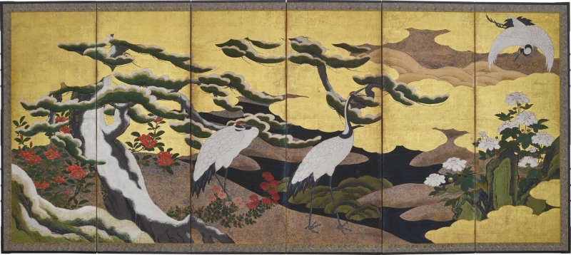 Attributed to the Kano school, Cranes among pine, Edo period, 17th century | 狩野派　松に鶴図屏風　江戸時代初期　17世紀 - 图8