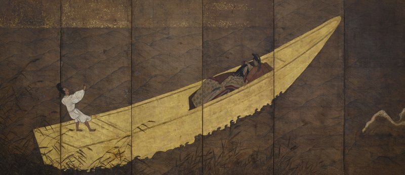 Attributed to the Hasegawa school, A Boat Cast Adrift (Ukifune), Momoyama - Edo period, early 17th century | 長谷川派　浮舟図屏風　桃山時代末期～江戸時代初期　17世紀初頭