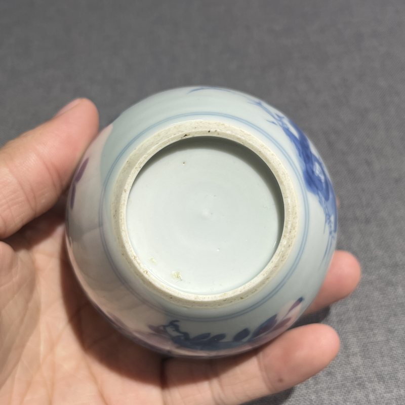 清康熙青花花卉鸡心缸 - 图8