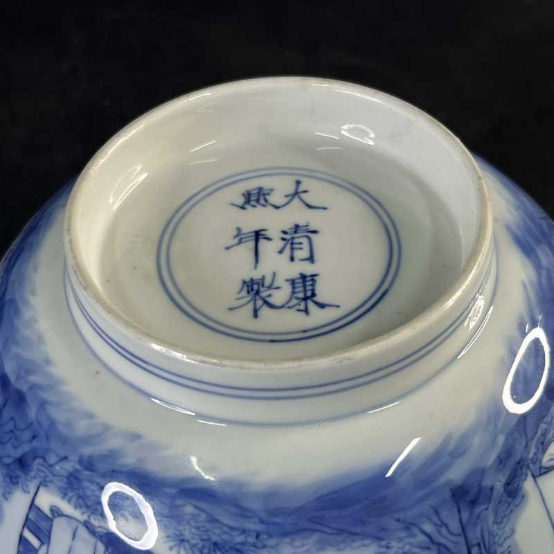 清康熙 青花西厢记图折沿大碗 - 图8