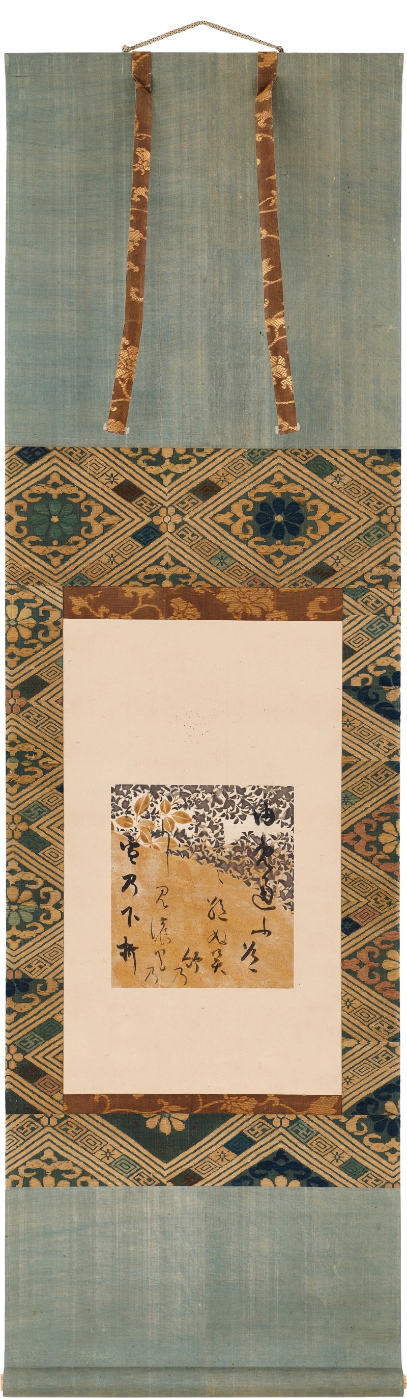 Attributed to Hon’ami Koetsu (1558-1637) (calligraphy) and Tawaraya Sotatsu (1570-1643) (underpaintings), Bush clover (hagi), Momoyama – Edo period, early 17th century | 本阿弥光悦書・俵屋宗達下絵 萩下絵和歌色紙　ゆめ通ふ　桃山時代末期～江戸時代初期　17世紀初頭 - 图2