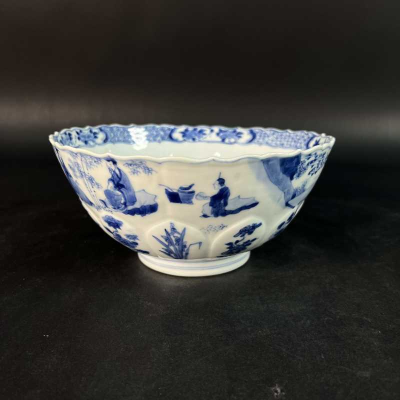 清康熙 青花竹林七贤纹莲瓣碗 - 图4