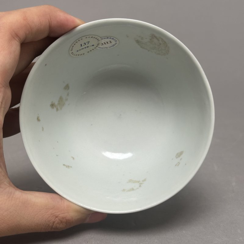 清光绪 松石粉彩紫藤八哥纹碗一对 - 图5