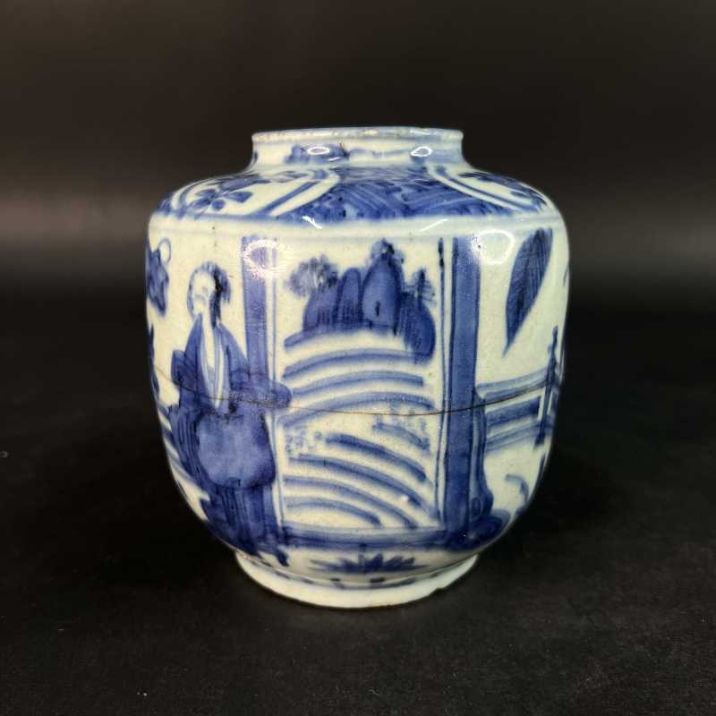 明万历 青花麒麟送子纹罐 - 图3