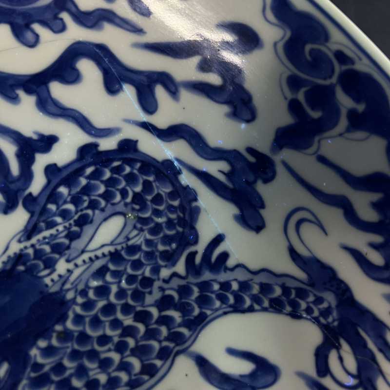 清康熙 青花龙凤纹大盘 - 图4