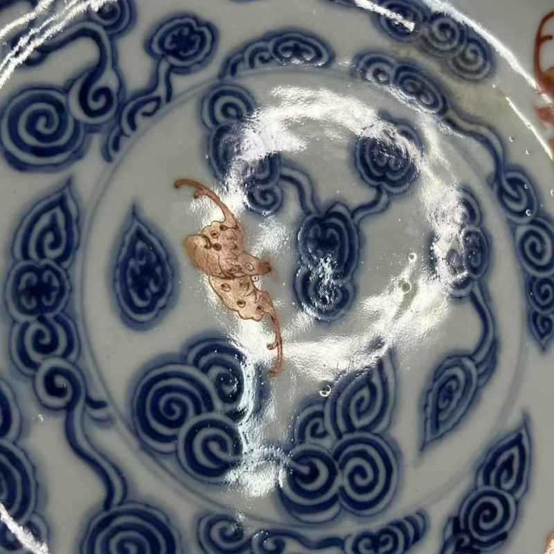 清光绪 青花矾红云福纹盘 - 图4