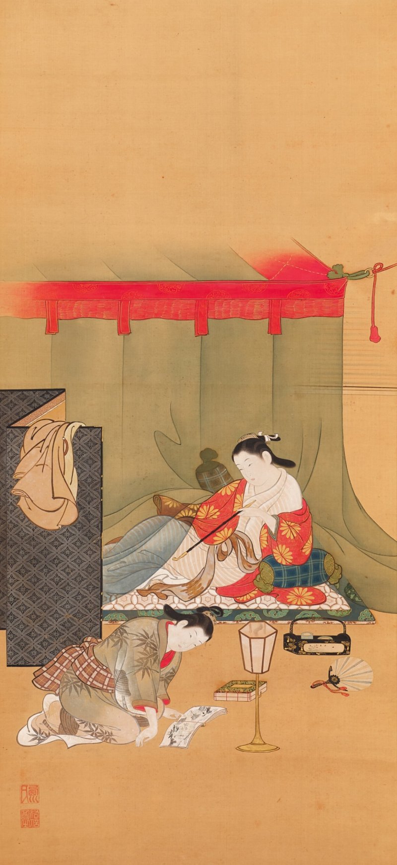 Nishikawa Sukenobu (1671-1750), Courtesan under a mosquito net, Edo period, early 18th century | 西川祐信　蚊帳美人図　江戸時代中期　18世紀前半