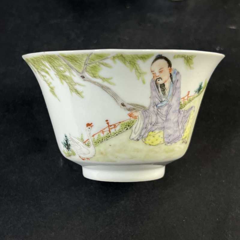 清宣统 粉彩羲之爱鹅图三才杯 - 图5