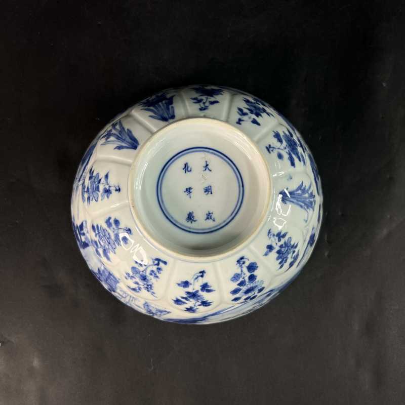 清康熙 青花竹林七贤纹莲瓣碗 - 图6