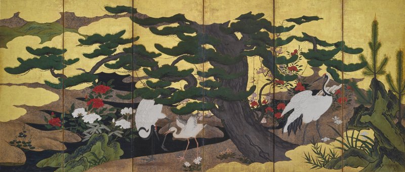 Attributed to the Kano school, Cranes among pine, Edo period, 17th century | 狩野派　松に鶴図屏風　江戸時代初期　17世紀 - 图2