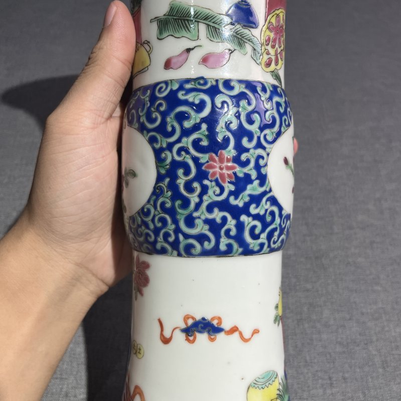 民国粉彩博古花卉花觚 - 图7