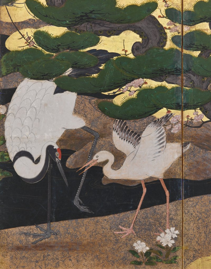 Attributed to the Kano school, Cranes among pine, Edo period, 17th century | 狩野派　松に鶴図屏風　江戸時代初期　17世紀 - 图6
