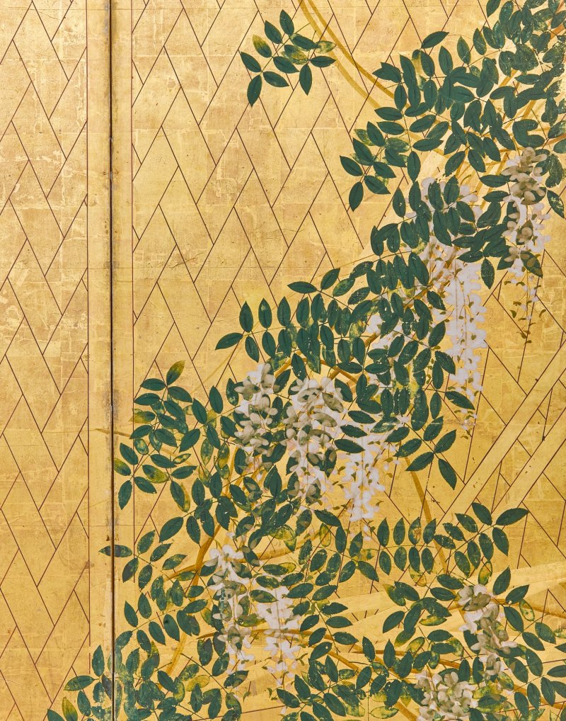Attributed to the Hasegawa School, Wicker fence among wisteria, maple, bush clover and pampas grass, Edo period, early 17th century | 長谷川派　網代垣藤花・萩薄図屏風　江戸時代初頭　17世紀前半 - 图9