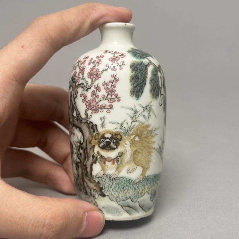 清光绪 粉彩岁寒三友图瓶 - 图4