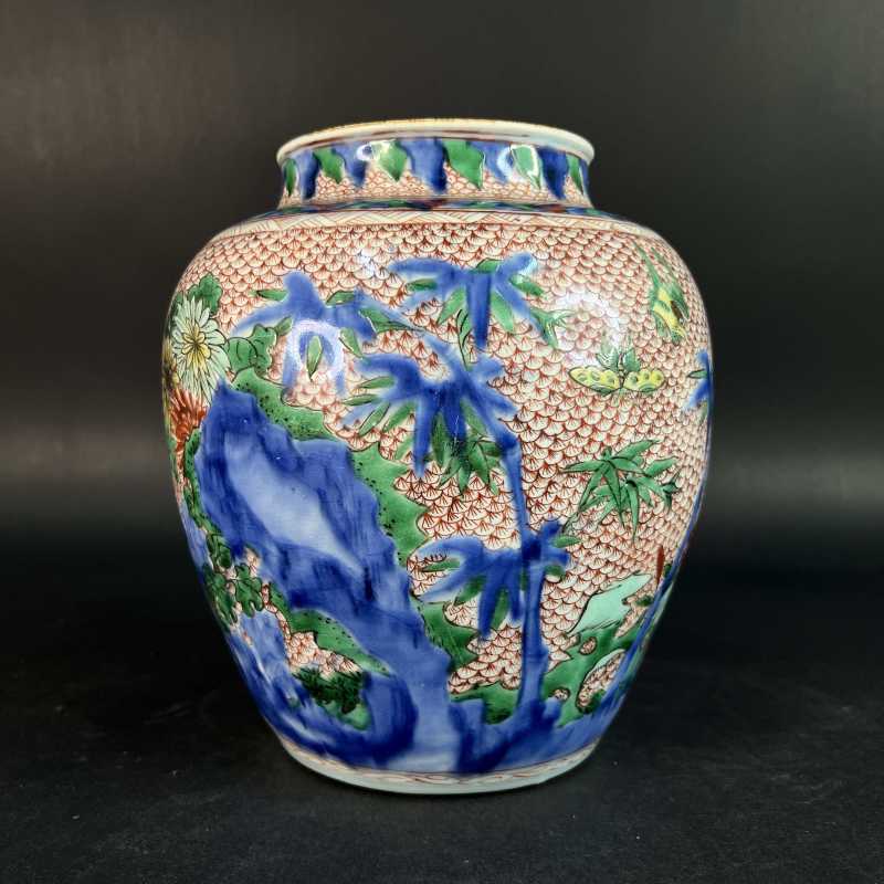 清早期 青花五彩安居乐业纹罐 - 图3