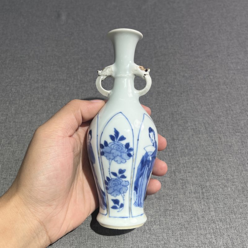 清康熙青花四美图象耳瓶 - 图4