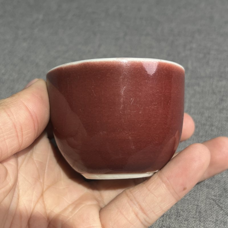 清乾隆祭红釉卧足杯 - 图4