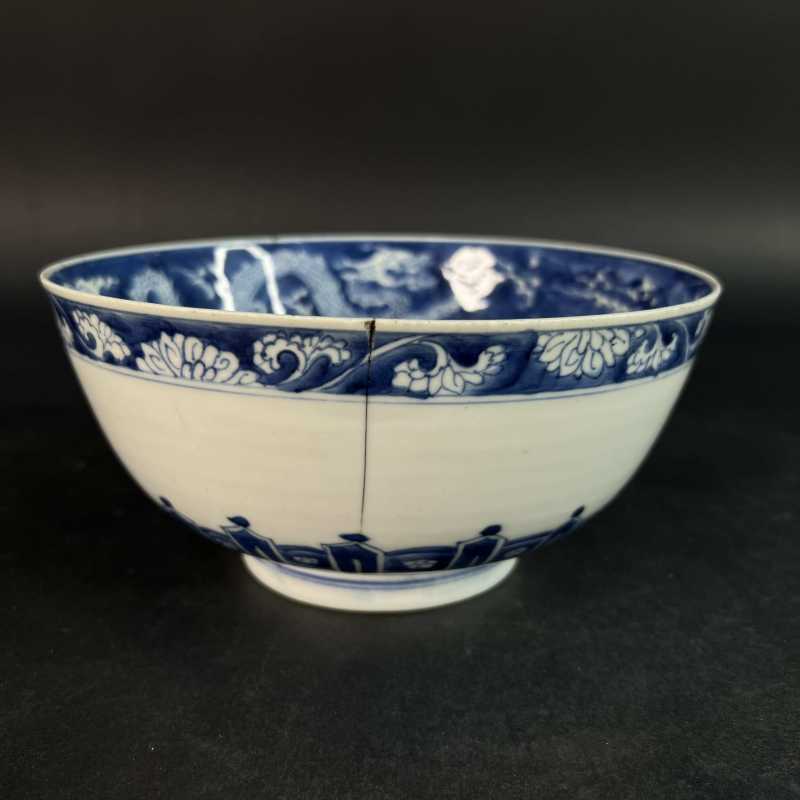 清康熙 青花留白龙凤纹碗 - 图4