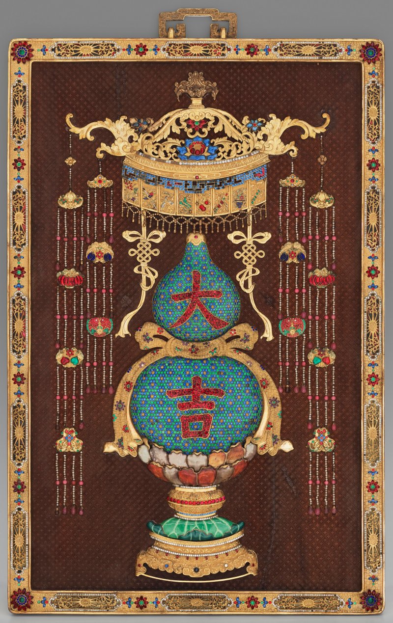 清乾隆 御製漆地嵌寶「大吉」葫蘆掛屏  QIANLONG PERIOD (1736-1795) - 图1