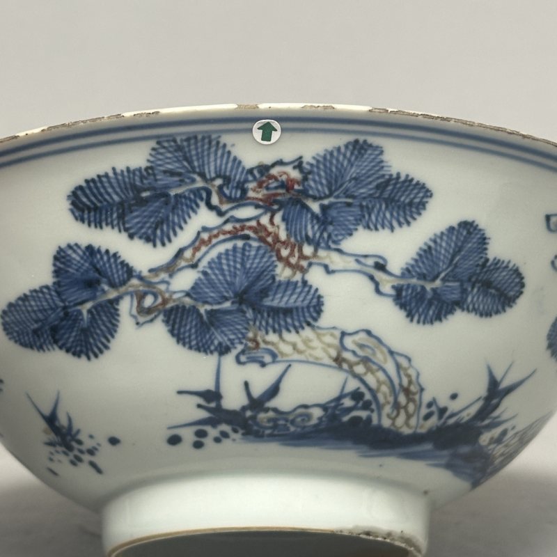 清乾隆 青花釉里红鹤鹿同春图碗 - 图5