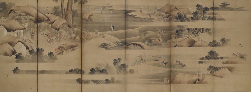 Katsushika Hokusai (1760–1849), Rice Cultivation in the Four Seasons (Shiki kosaku zu), Edo period, early 19th century | 葛飾北斎　「四季耕作図屏風」　江戸時代後期　19世紀初頭 - 图1