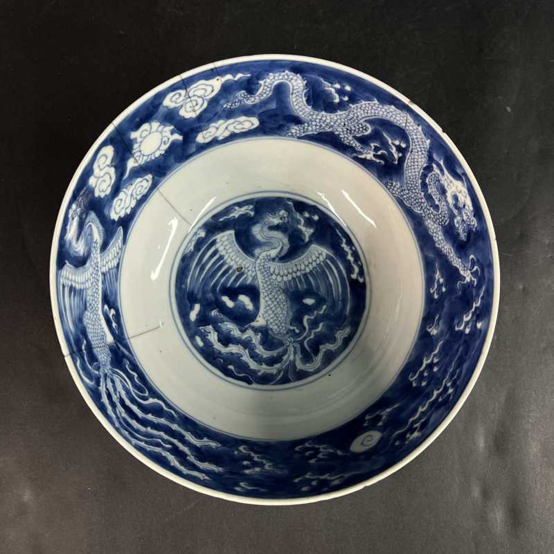清康熙 青花留白龙凤纹碗 - 图5