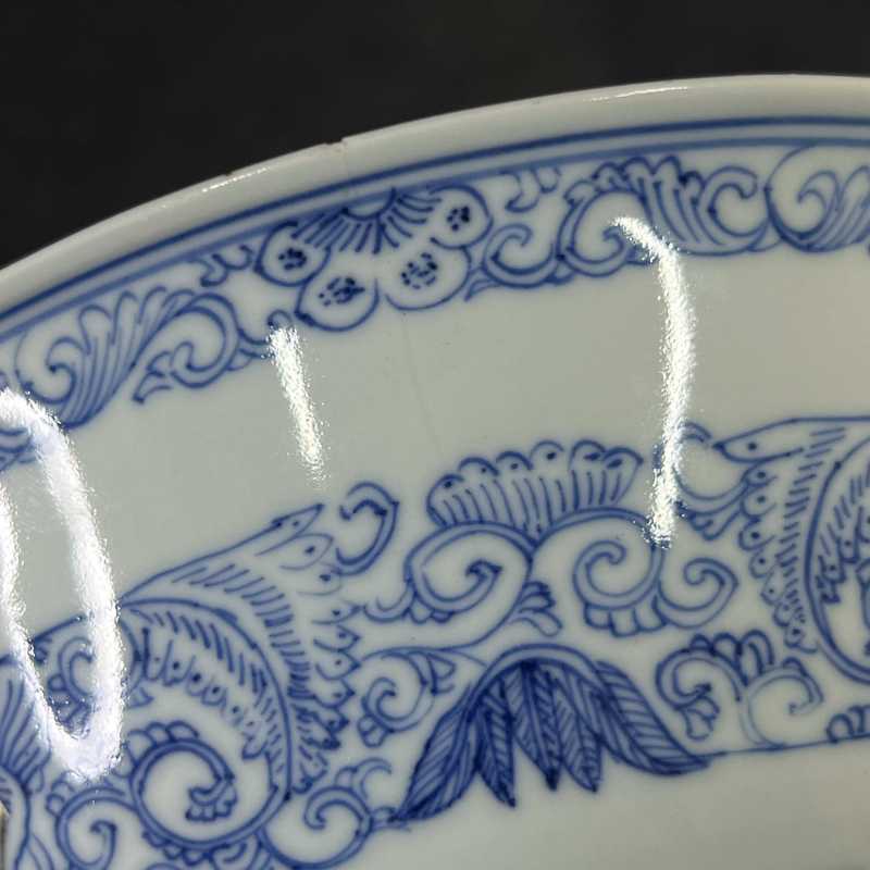 清乾隆 青花线描花卉纹碗 - 图6