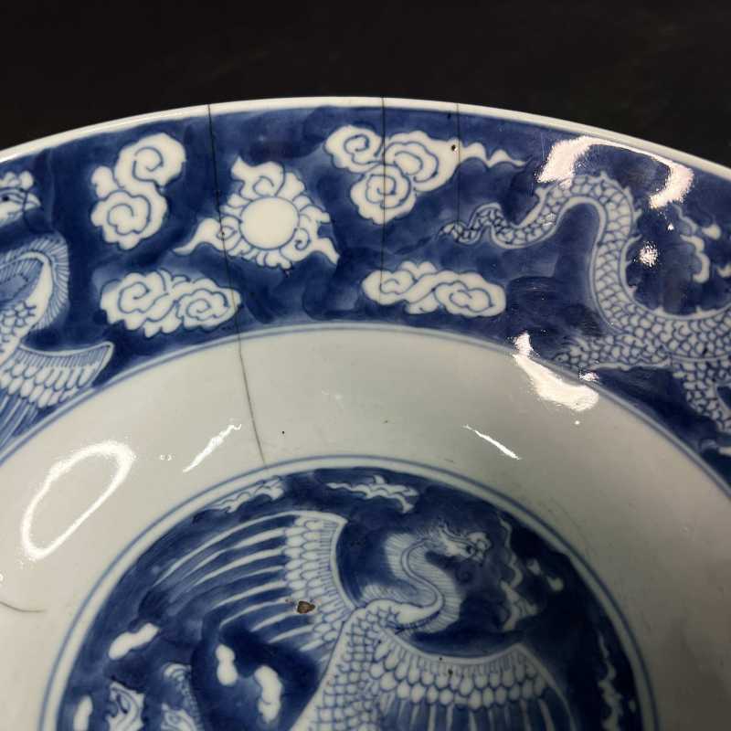 清康熙 青花留白龙凤纹碗 - 图6