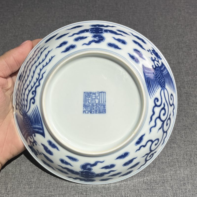 清乾隆青花双凤纹盘 - 图8