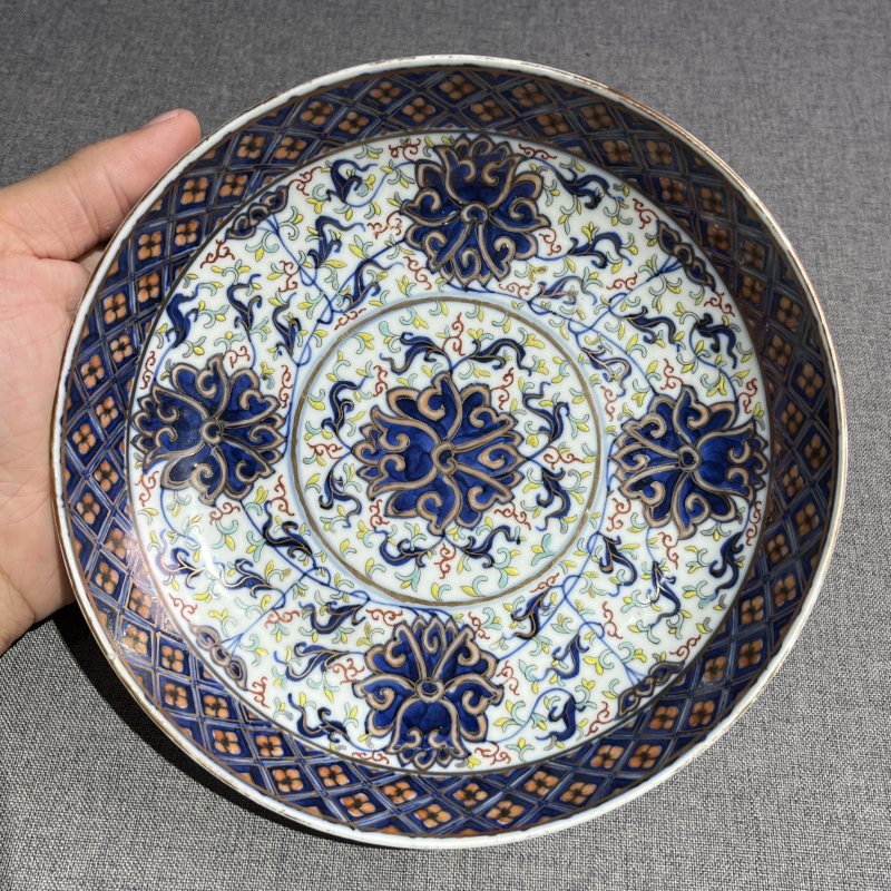 清光绪青花加彩花卉纹盘一对 - 图5