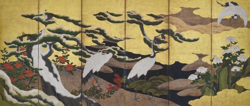 Attributed to the Kano school, Cranes among pine, Edo period, 17th century | 狩野派　松に鶴図屏風　江戸時代初期　17世紀 - 图7