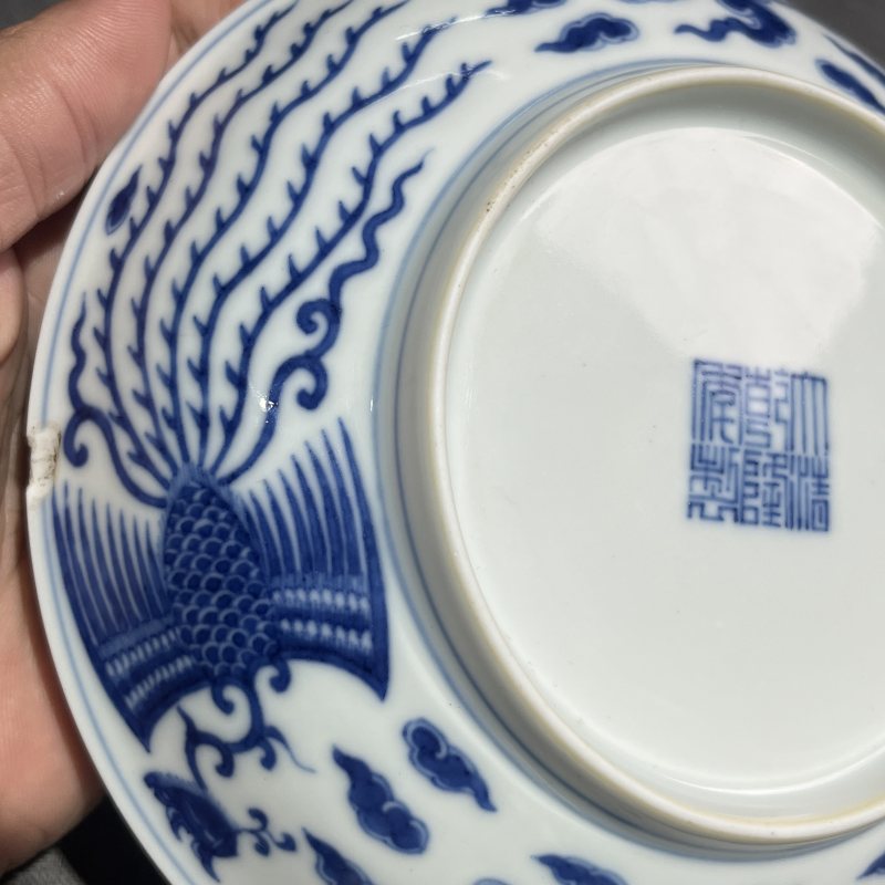 清乾隆青花双凤纹盘 - 图9