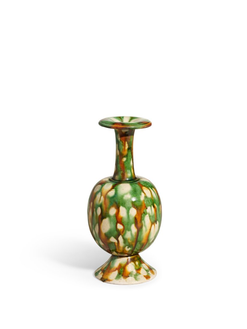 A sancai bottle vase, Tang dynasty | 唐　三彩撇口長頸瓶