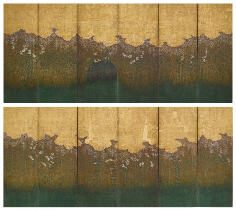 Anonymous, Moon over Musashi Moor, Edo period, early 17th century | 武蔵野図屏風　江戸時代前期　17世紀初頭 - 图1