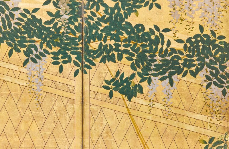 Attributed to the Hasegawa School, Wicker fence among wisteria, maple, bush clover and pampas grass, Edo period, early 17th century | 長谷川派　網代垣藤花・萩薄図屏風　江戸時代初頭　17世紀前半 - 图10