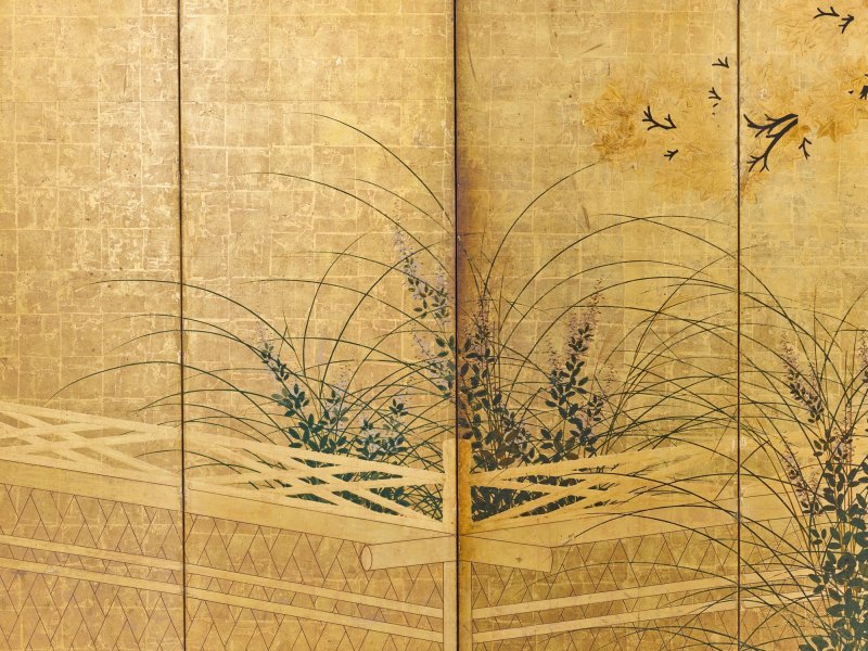 Attributed to the Hasegawa School, Wicker fence among wisteria, maple, bush clover and pampas grass, Edo period, early 17th century | 長谷川派　網代垣藤花・萩薄図屏風　江戸時代初頭　17世紀前半 - 图5