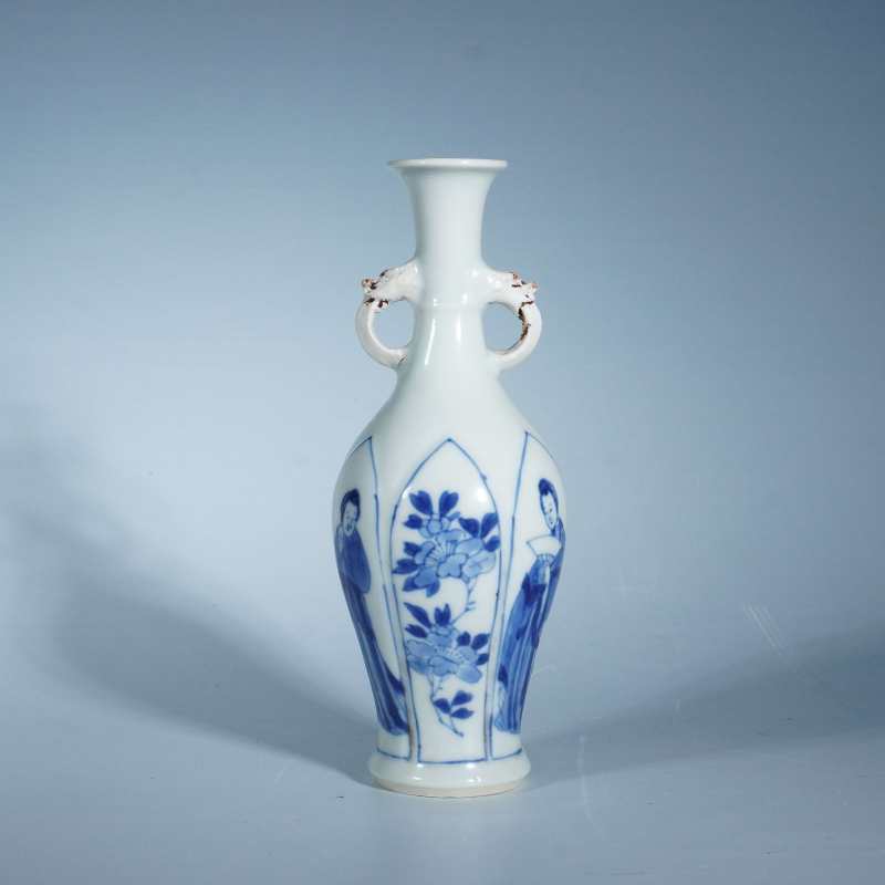 清康熙青花四美图象耳瓶
