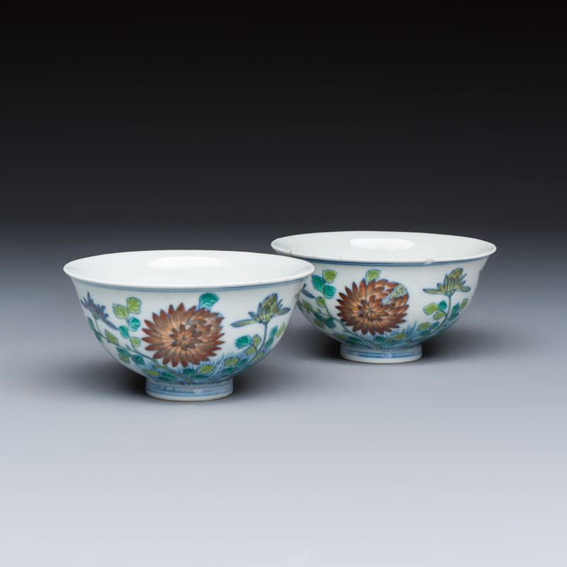 A pair of Chinese doucai bowls with floral design