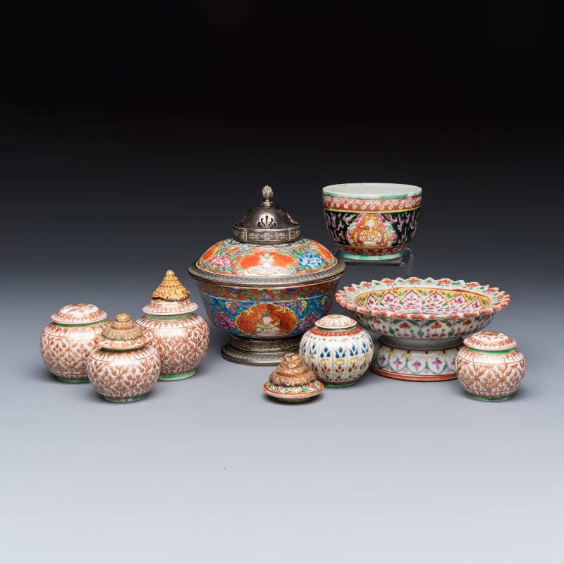 A group of nine Chinese Bencharong wares for the Thai market