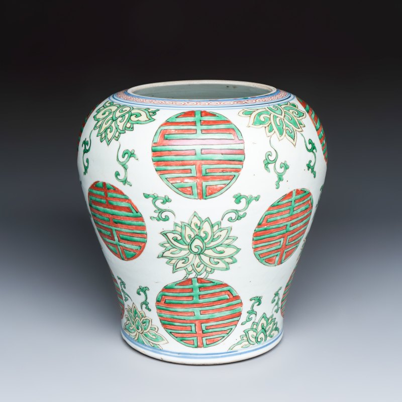 A Chinese famille verte 'Lotus and Shou' vase