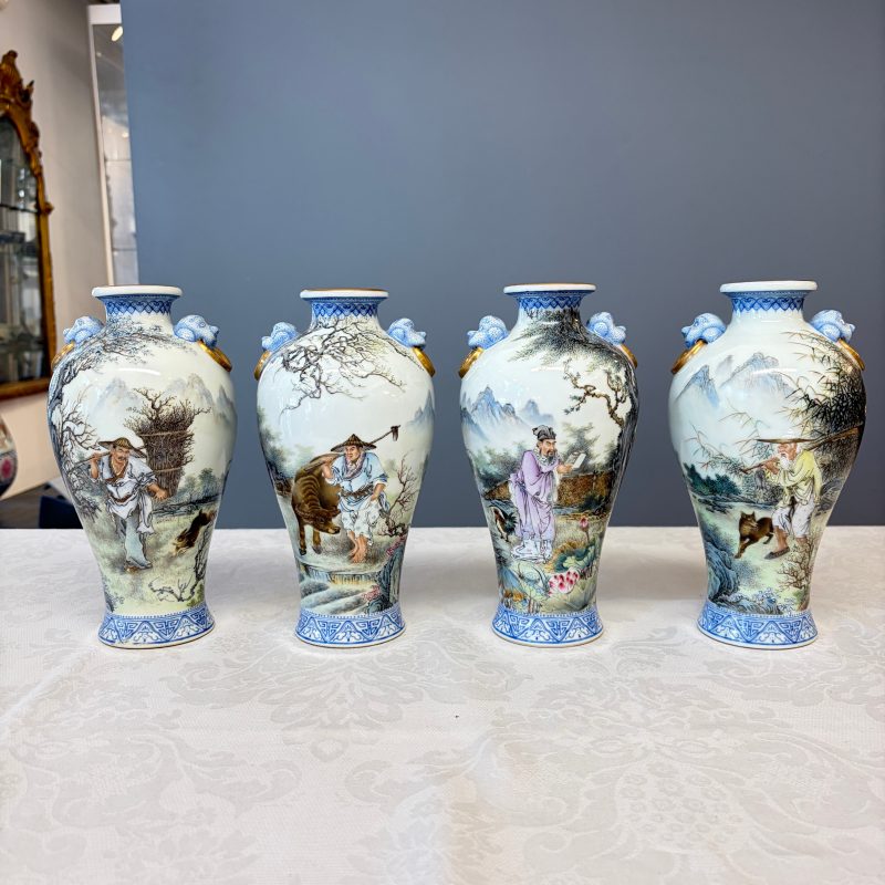 漁樵耕讀 | A set of four Chinese famille rose 'Yu Qiao Geng Du 漁樵耕讀' vases - 图8