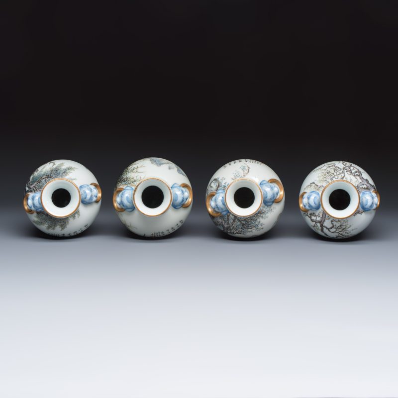 漁樵耕讀 | A set of four Chinese famille rose 'Yu Qiao Geng Du 漁樵耕讀' vases - 图6