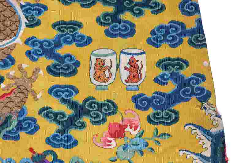 A rare yellow-ground silk kesi Twelve-Symbol semi formal dragon robe, Longpao - 图8
