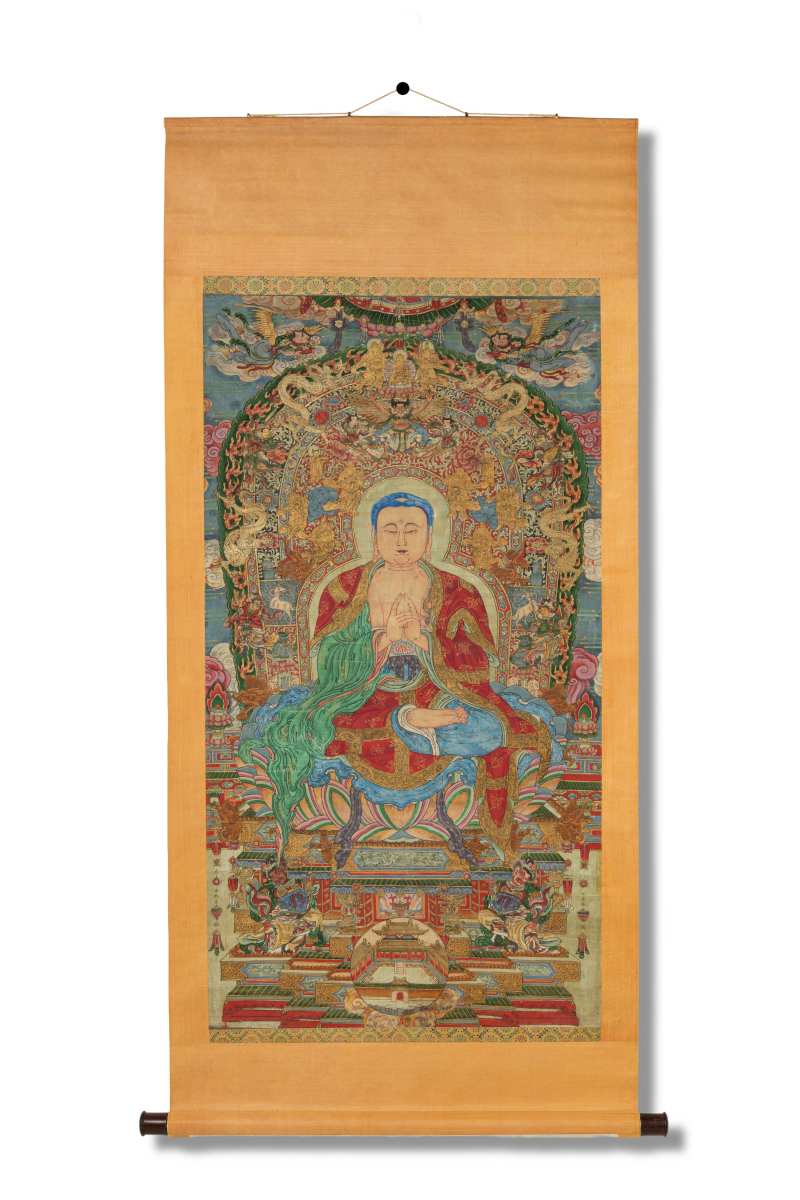 佛像 | A large Chinese Buddhist hanging scroll depicting Amitābha Buddha, 佛像 - 图1