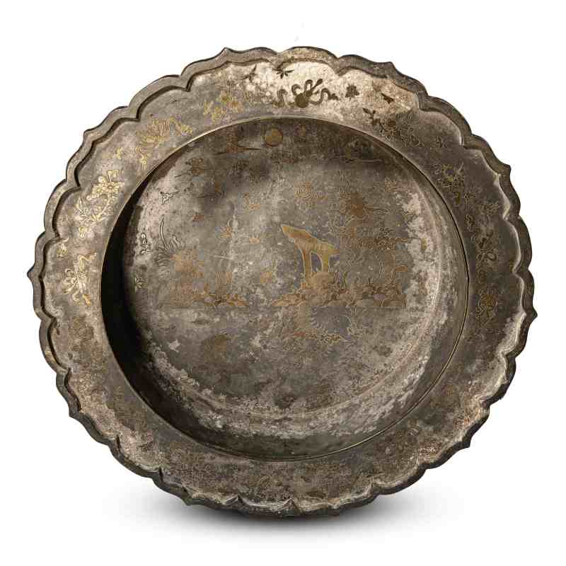 A large mixed metal pewter inlay dish 'Leaping the Dragon Gate', Xi Lian Pen (wash basin) - 图1