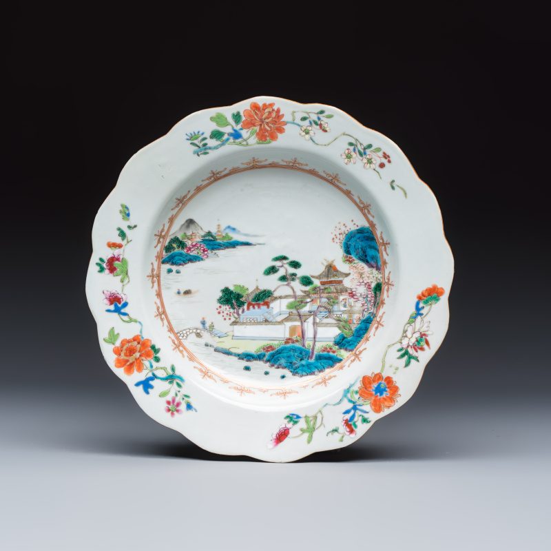 Four Chinese famille rose 'Riverscape' plates - 图6