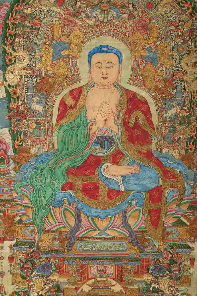 佛像 | A large Chinese Buddhist hanging scroll depicting Amitābha Buddha, 佛像 - 图2