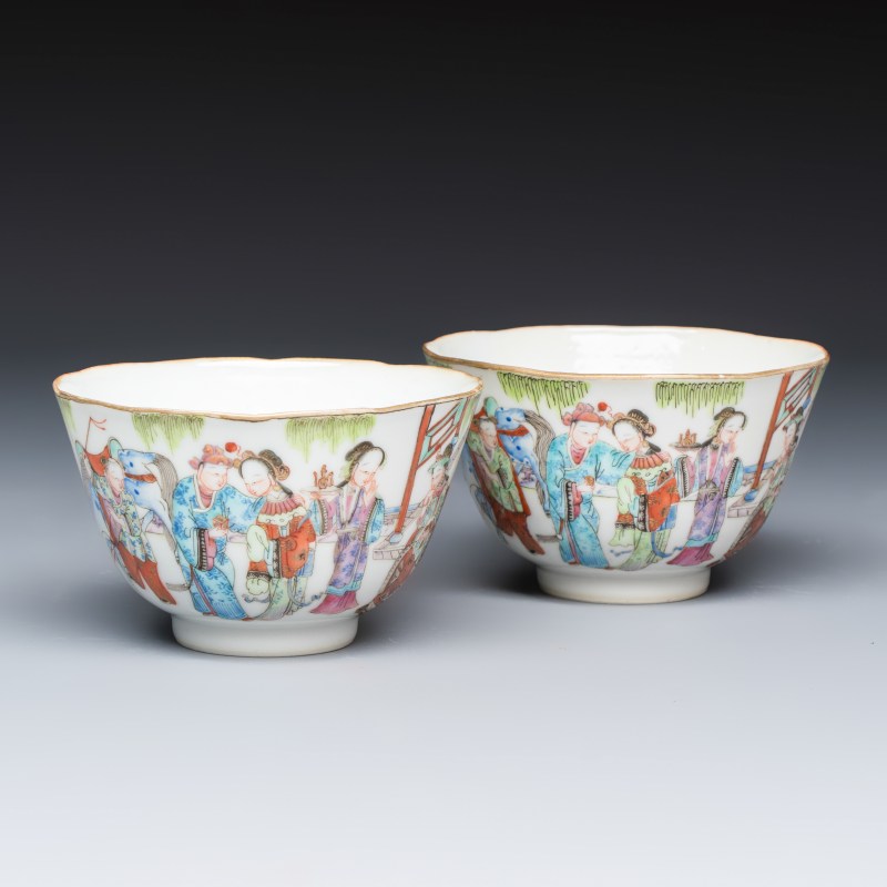 A pair of Chinese famille rose 'Xi Xiang Ji' tea bowls